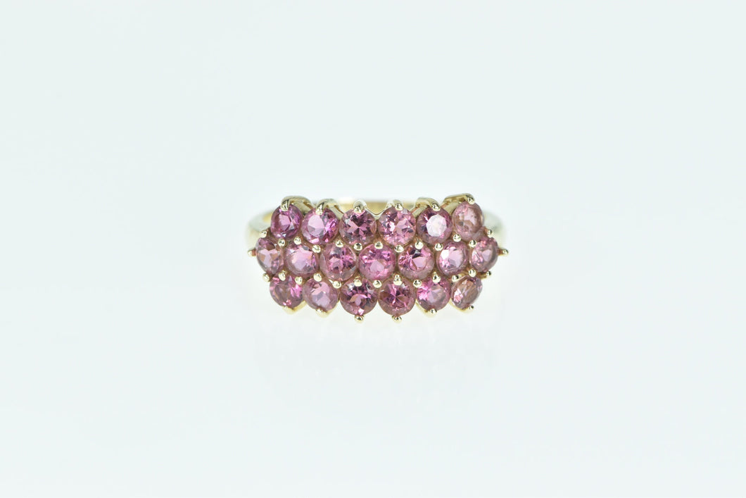 10K Pink Topaz Vintage Cluster Statement Ring Yellow Gold