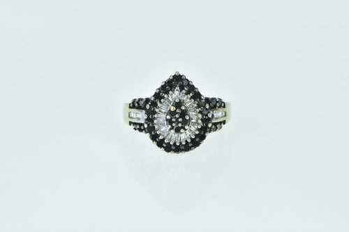 10K Pear Black & White Baguette Diamond Cluster Ring White Gold