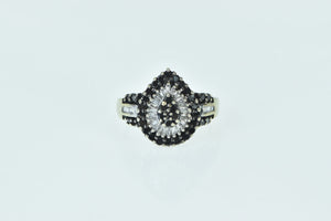 10K Pear Black & White Baguette Diamond Cluster Ring White Gold