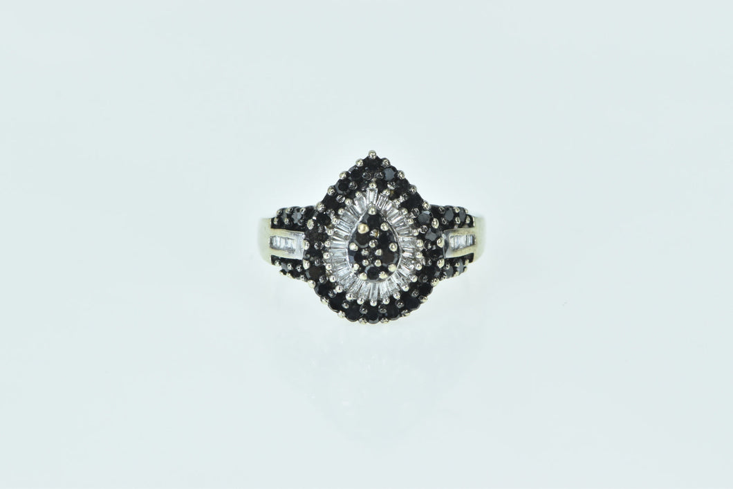 10K Pear Black & White Baguette Diamond Cluster Ring White Gold