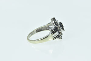 10K Pear Black & White Baguette Diamond Cluster Ring White Gold