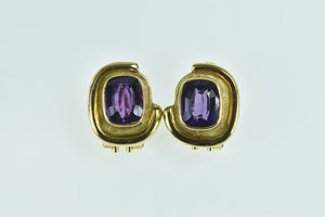 18K Emerald Cut Amethyst Ornate French Clip Earrings Yellow Gold