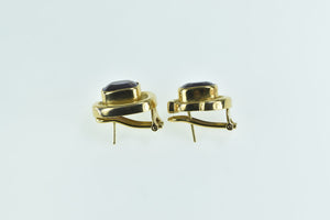 18K Emerald Cut Amethyst Ornate French Clip Earrings Yellow Gold