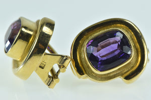 18K Emerald Cut Amethyst Ornate French Clip Earrings Yellow Gold