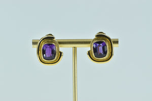 18K Emerald Cut Amethyst Ornate French Clip Earrings Yellow Gold