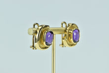 Load image into Gallery viewer, 18K Emerald Cut Amethyst Ornate French Clip Earrings Yellow Gold