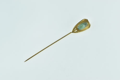 14K Victorian Ornate Turquoise Shield Stick Pin Yellow Gold
