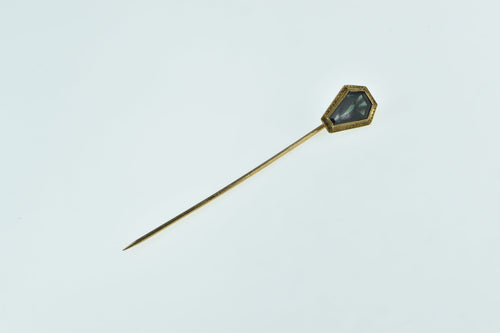 14K Victorian Green Tourmaline Coffin Ornate Stick Pin Yellow Gold