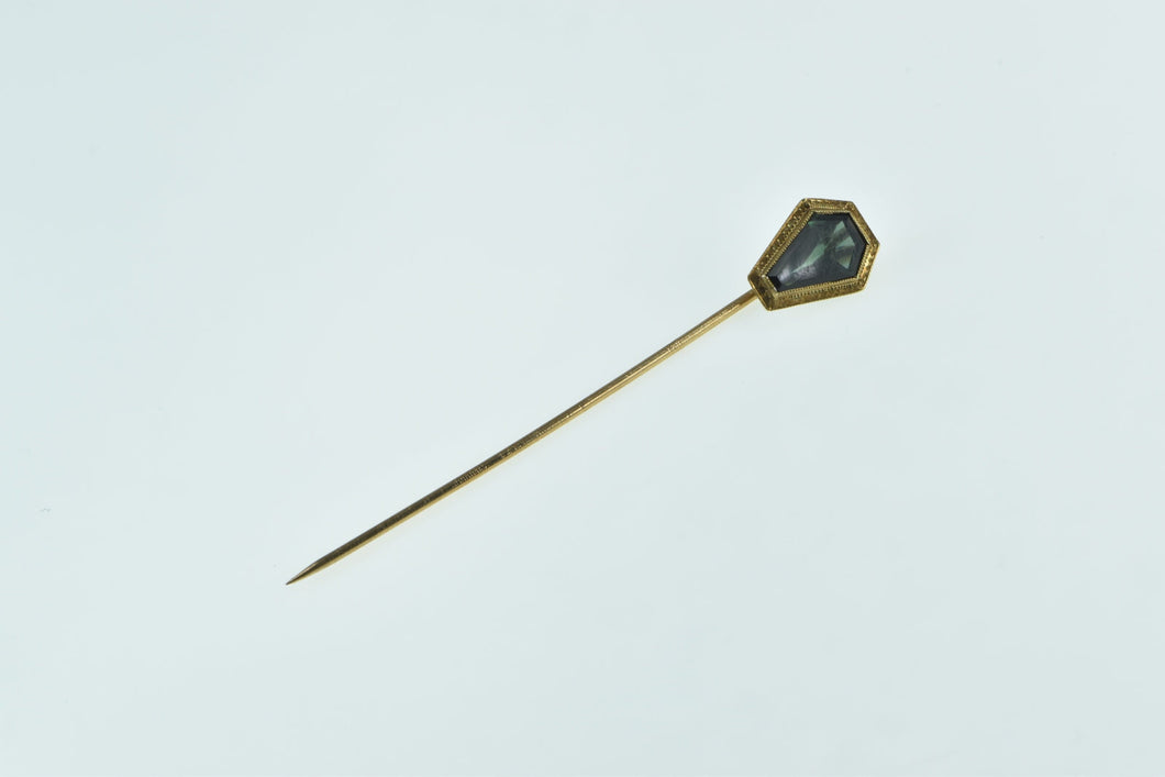 14K Victorian Green Tourmaline Coffin Ornate Stick Pin Yellow Gold