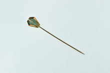 Load image into Gallery viewer, 14K Victorian Green Tourmaline Coffin Ornate Stick Pin Yellow Gold