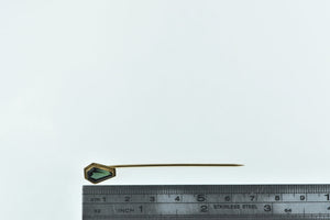 14K Victorian Green Tourmaline Coffin Ornate Stick Pin Yellow Gold
