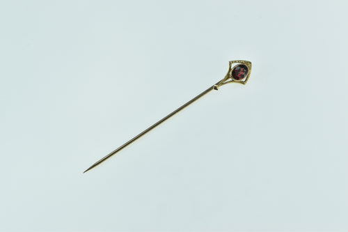 14K Victorian Oval Garnet Vintage Ornate Stick Pin Yellow Gold