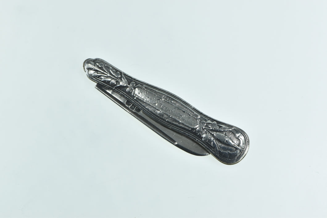 Sterling Silver Victorian Frank Engraved Utility Pocket Knife