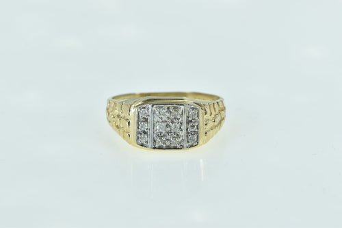 14K Men's Diamond Cluster Textured Nugget Ring Yellow Gold
