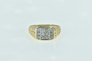 14K Men's Diamond Cluster Textured Nugget Ring Yellow Gold