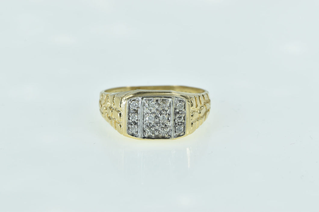 14K Men's Diamond Cluster Textured Nugget Ring Yellow Gold
