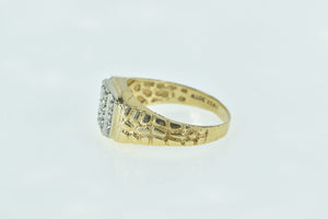 14K Men's Diamond Cluster Textured Nugget Ring Yellow Gold