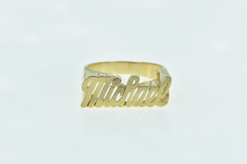 14K Michael Cursive Name Personalized Men's Ring Yellow Gold