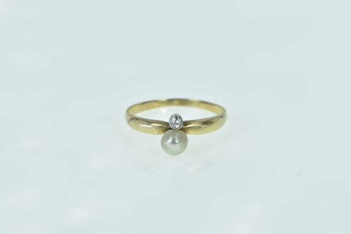 14K Victorian Pearl Ornate Diamond Accent Ring Yellow Gold