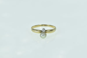14K Victorian Pearl Ornate Diamond Accent Ring Yellow Gold