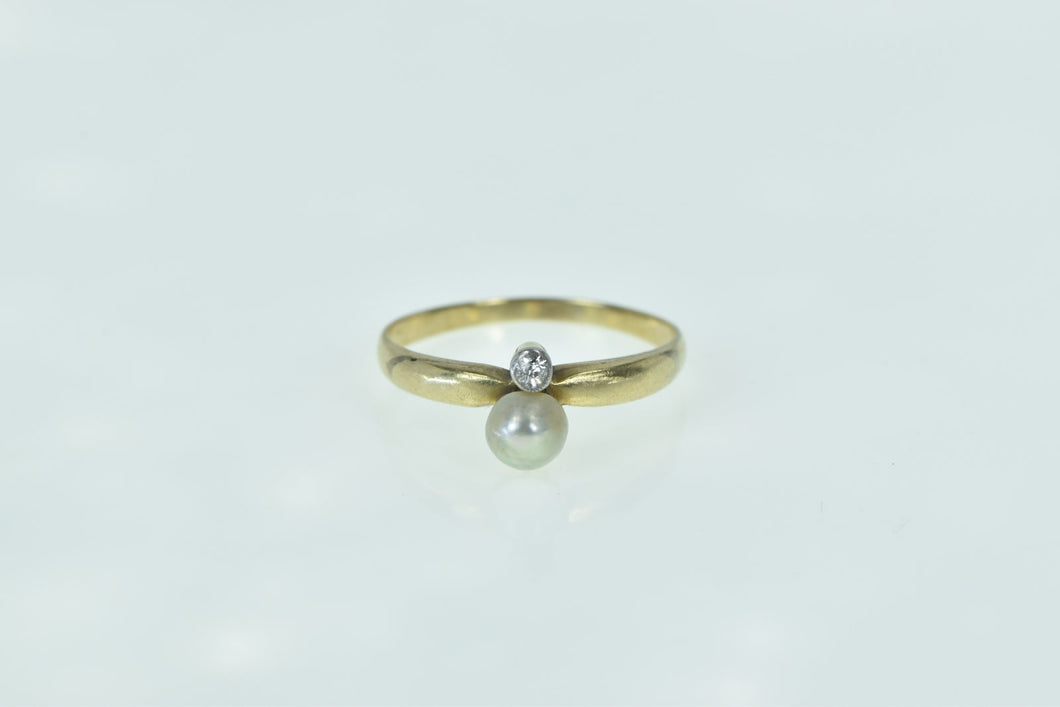 14K Victorian Pearl Ornate Diamond Accent Ring Yellow Gold