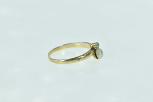 14K Victorian Pearl Ornate Diamond Accent Ring Yellow Gold