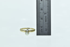 14K Victorian Pearl Ornate Diamond Accent Ring Yellow Gold