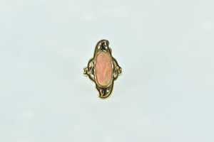 14K Art Nouveau Carved Coral Ornate Cameo Ring Yellow Gold