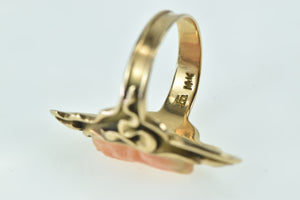 14K Art Nouveau Carved Coral Ornate Cameo Ring Yellow Gold
