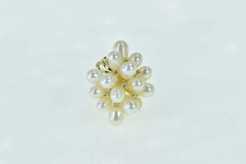 14K Vintage Pearl Diamond Swirl Cocktail Ring Yellow Gold