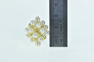 14K Vintage Pearl Diamond Swirl Cocktail Ring Yellow Gold