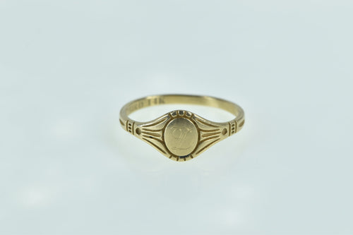 14K Vintage Oval Monogram D Initial Signet Ring Yellow Gold