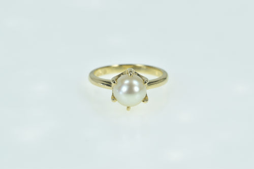 14K 7.5mm Vintage Pearl Classic Statement Ring Yellow Gold