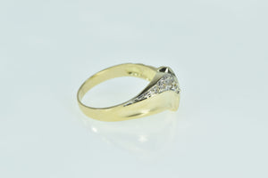 14K Vintage Diamond Encrusted Curved Band Ring Yellow Gold