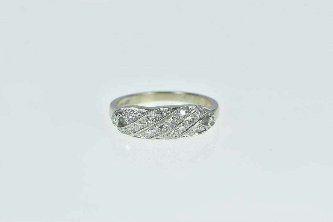 14K Art Deco Vintage Diamond Wedding Band Ring White Gold