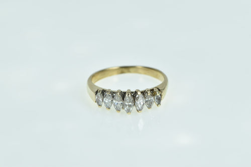 14K Marquise Diamond Seven Stone Wedding Ring Yellow Gold