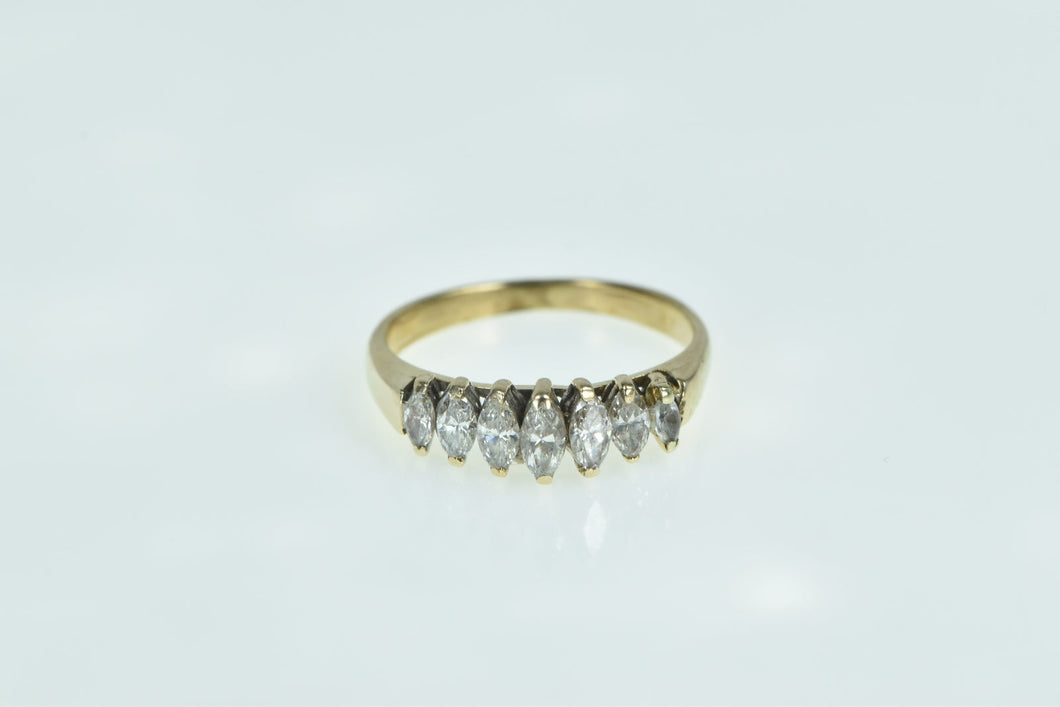 14K Marquise Diamond Seven Stone Wedding Ring Yellow Gold