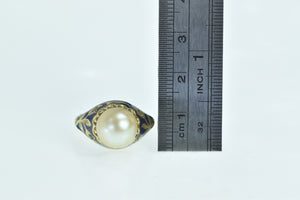 18K Victorian Pearl Enamel Rose Diamond Floral Ring Yellow Gold