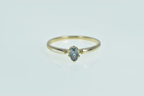 14K Vintage Oval Blue Topaz Solitaire Classic Ring Yellow Gold