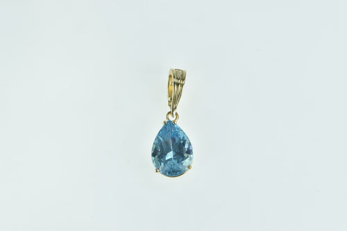 14K Pear Blue Topaz Solitaire Classic Statement Pendant Yellow Gold