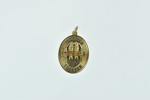 14K Together Forever Love Birds Oval Vintage Charm/Pendant Yellow Gold