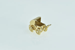 14K 3D Articulated Baby Carriage Pram Stroller Charm/Pendant Yellow Gold