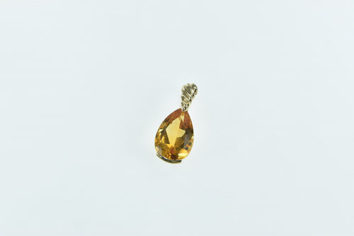 14K Pear Citrine Solitaire Ornate Filigree Charm/Pendant Yellow Gold