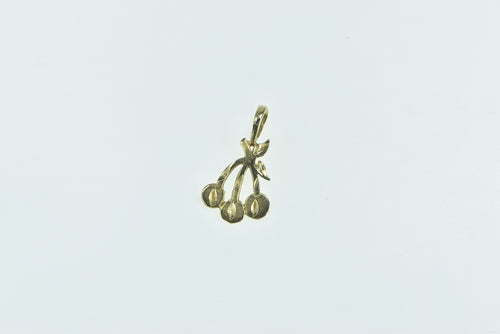 14K Diamond Cut Cherry Cluster Bunch Fruit Charm/Pendant Yellow Gold
