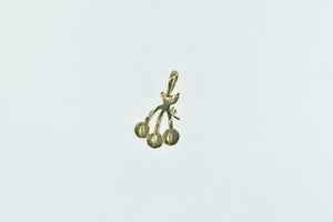 14K Diamond Cut Cherry Cluster Bunch Fruit Charm/Pendant Yellow Gold