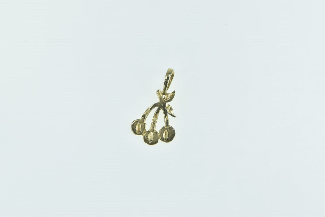14K Diamond Cut Cherry Cluster Bunch Fruit Charm/Pendant Yellow Gold
