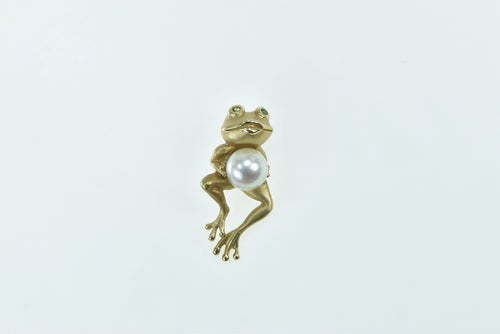 14K 6.7mm Pearl Vintage Peridot Eyed Frog Charm/Pendant Yellow Gold