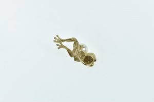 14K 6.7mm Pearl Vintage Peridot Eyed Frog Charm/Pendant Yellow Gold