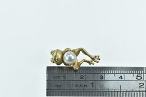 14K 6.7mm Pearl Vintage Peridot Eyed Frog Charm/Pendant Yellow Gold