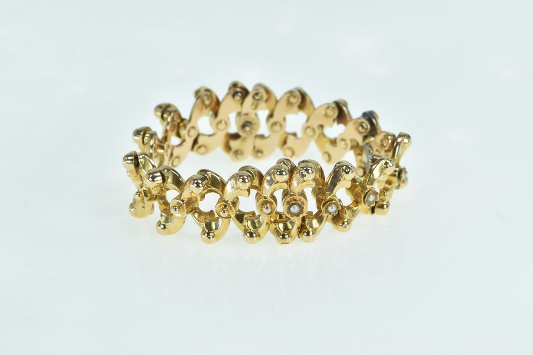 14K Victorian Seed Pearl Ornate Lattice X Link Bracelet 6-6.5